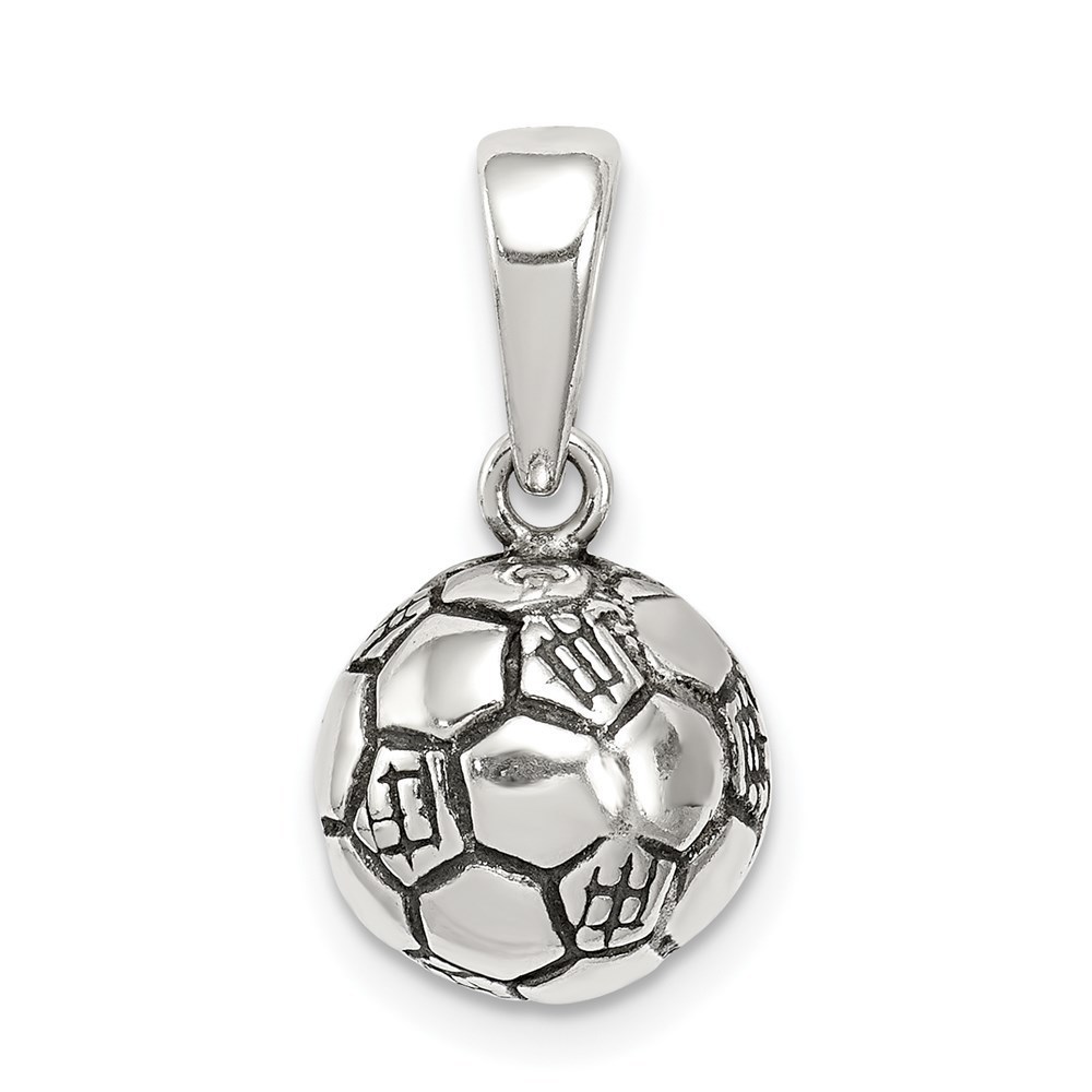 925 Sterling Silver Sports Theme Unisex Antiqued Soccer Ball Necklace Pendant
